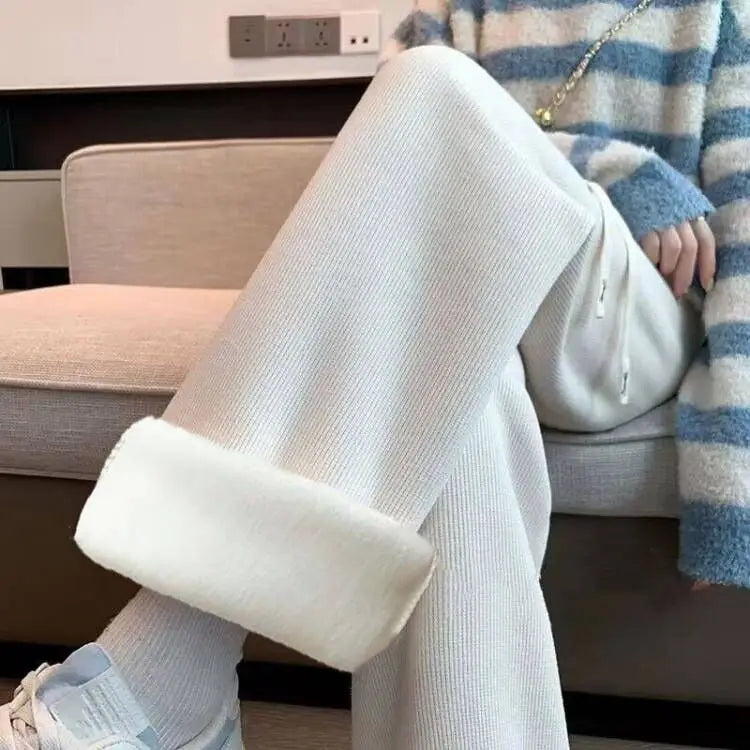 Lamb Velvet Thiened Fce Women's Autumn Winter Casual Pants High Waist Straight Leg Corduroy Trousers Trendy Outerwear