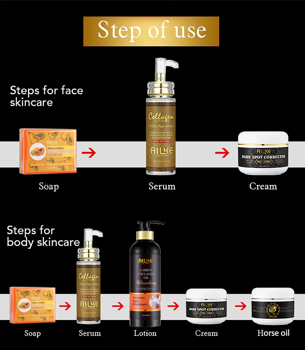 AILKE Collagen Whitening Kit, Moisturizer, Hydration, Dark Spot Removal Cream, Brightening Body Lotion, armpit Whitening Cream