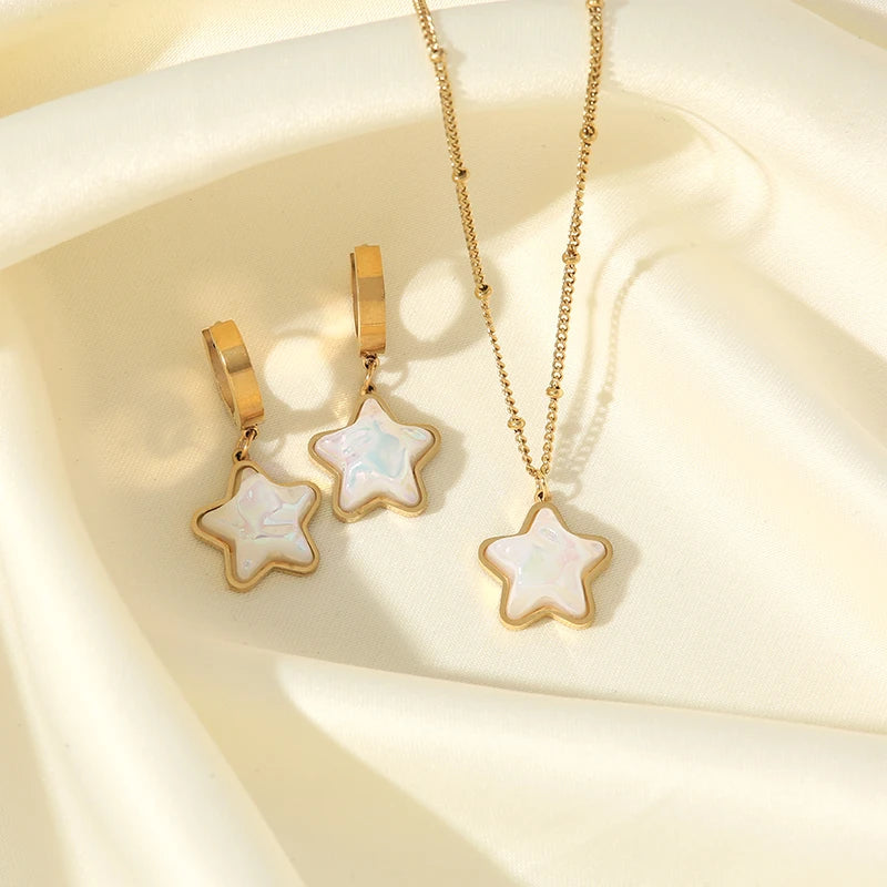 EILIECK 316L Stainless Steel Gold Color Heart Star Flower Necklace Earrings Set For Women Trendy Waterproof Jewelry Holiday Gift