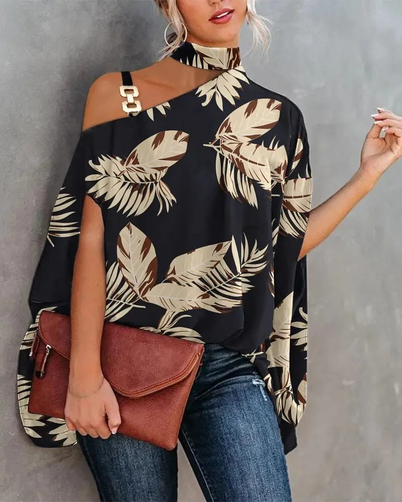 Casual Loose Women's Blouse Fashion Batwing Sleeve Print O-neck Shirts Top 2024 Spring Summer Office Lady Blouses Elegant Tops