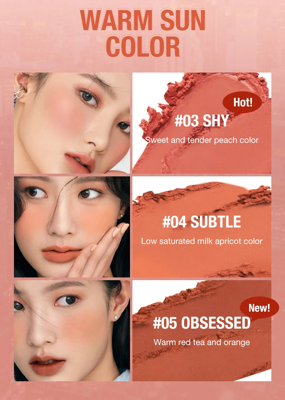 O.TWO.O Blush Makeup Stick High Pigmented Blusher Cream Sticks Waterproof Long-lasting Lip Cheek Eyess Cosmetics for Women
