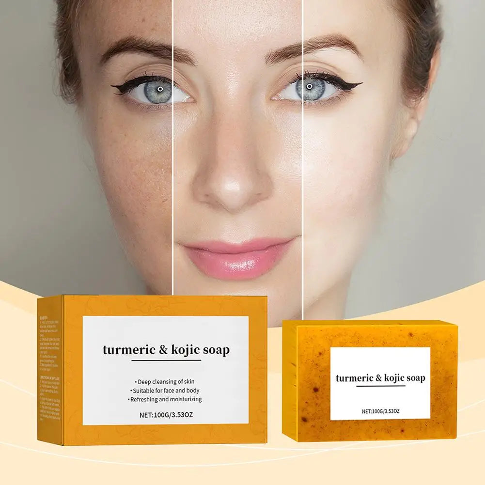 100g Turmeric Hand Made Soap Lemon Kojic Acid Shower and Facial Soap Body Cleansers Brightening Face Soap Tender Skin Care
