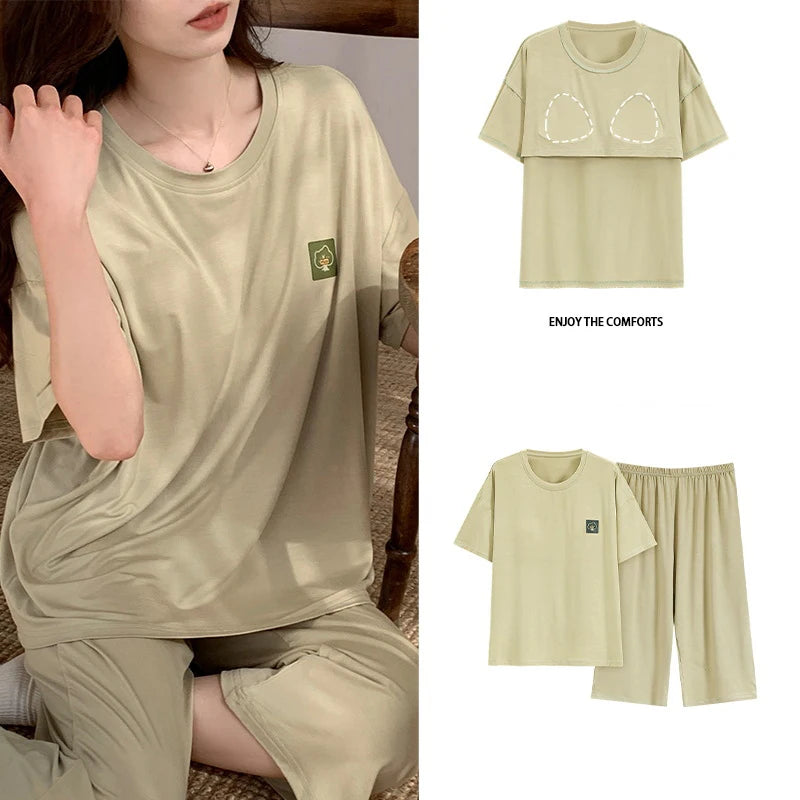 Female Loungewear Pijama Mujer Homewear Summer Nightwear Elegant Women's Pajama Sets Women With Breast Pad Femme Sleepwear