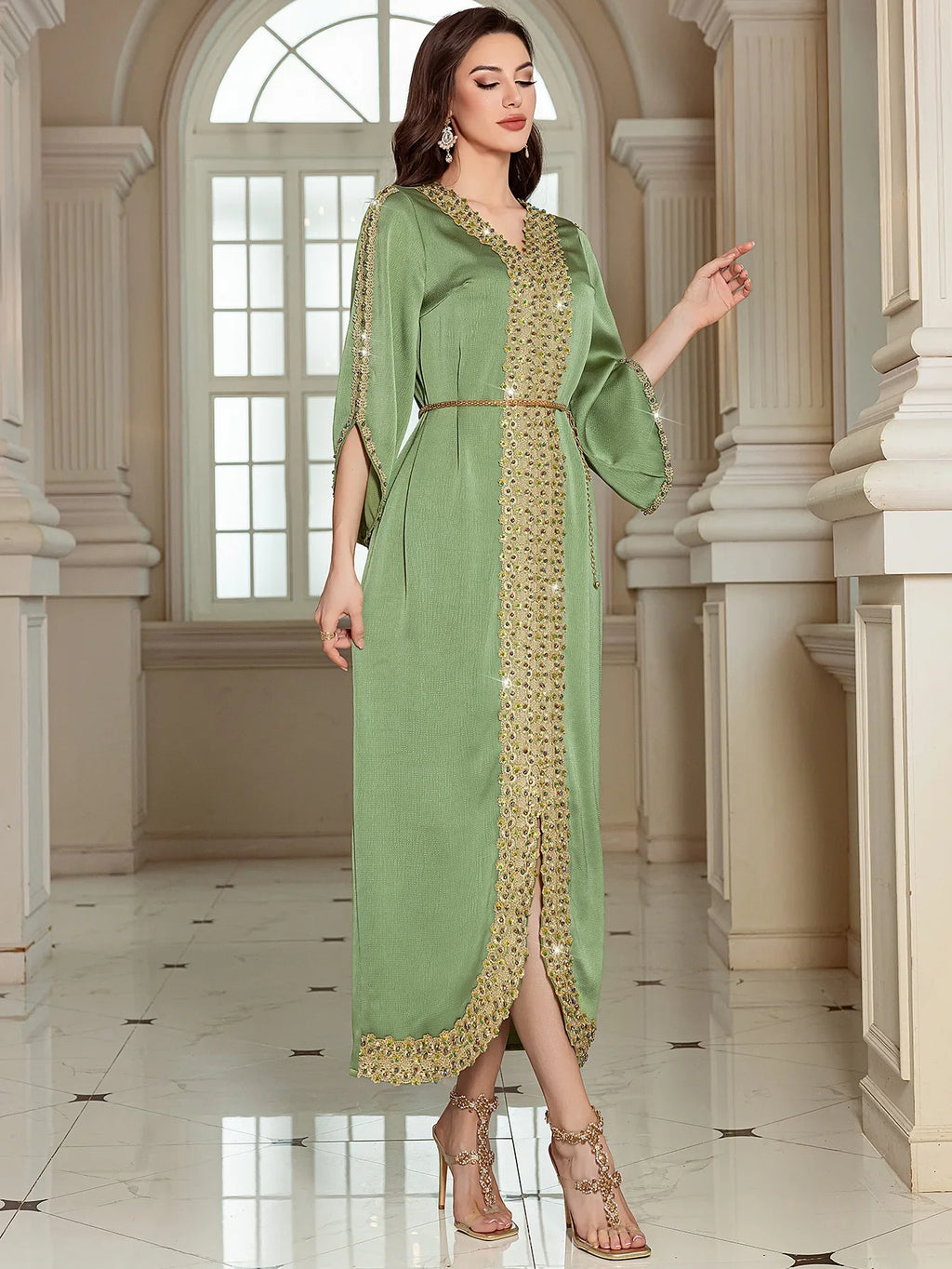 Abaya Jalabiya 2025 Eid Dress Women Muslim Beading Diamond Party Dress Lace Long Dresses  Vestidos Largos Arab Long Robe Morocco