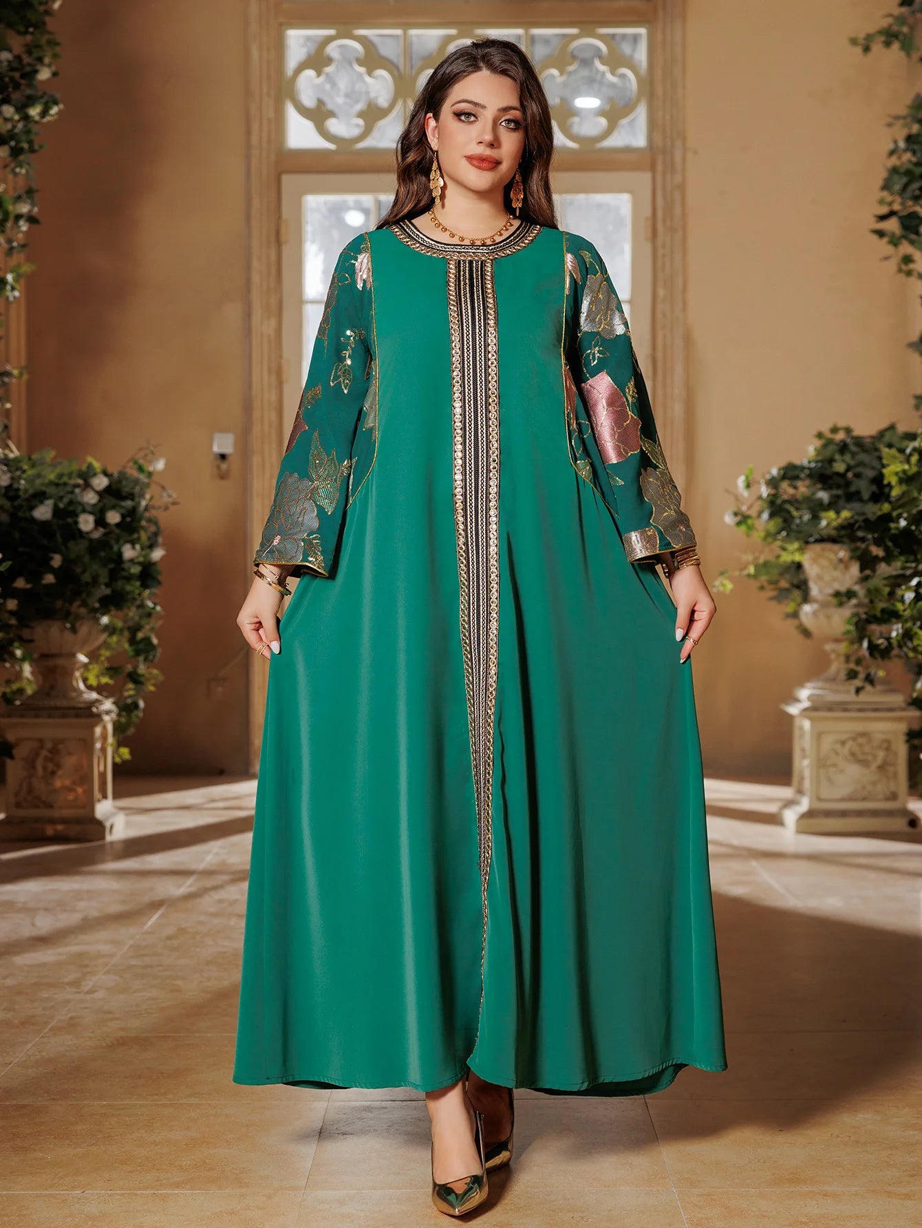 Muslim Women Sequin Embroidery Maxi Dress Dubai Abaya Turkey Kaftan Eid Djellaba Islam Jalabiya Robe Caftan Marocain Femme 2025