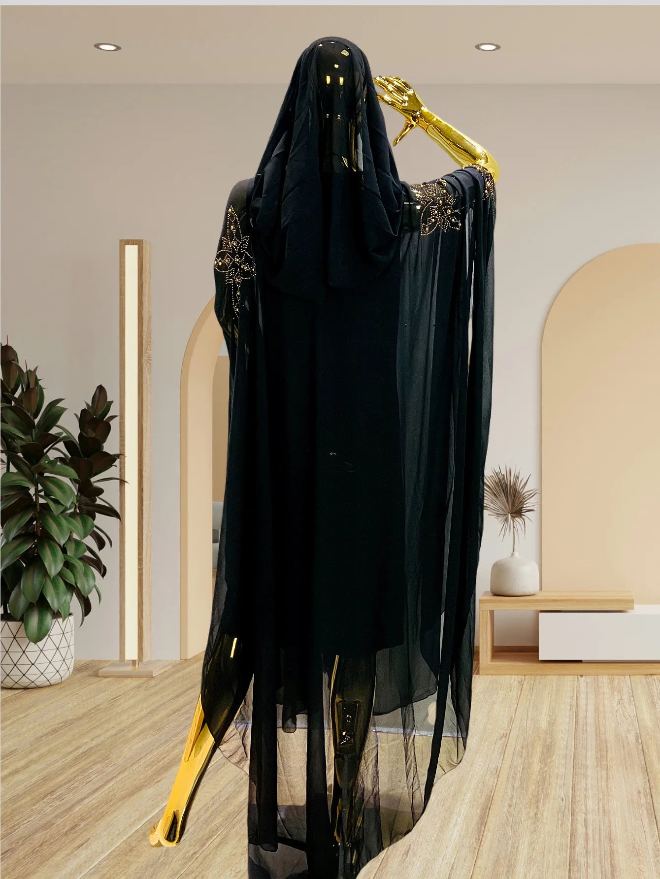 Abaya New Fashion American European Women's Black Blue Loose Hooded Long Sleeve Ankle Length Embroideried Diamond Studded Dress