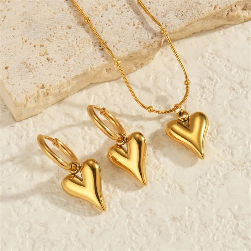EILIECK 316L Stainless Steel Gold Color Heart Star Flower Necklace Earrings Set For Women Trendy Waterproof Jewelry Holiday Gift
