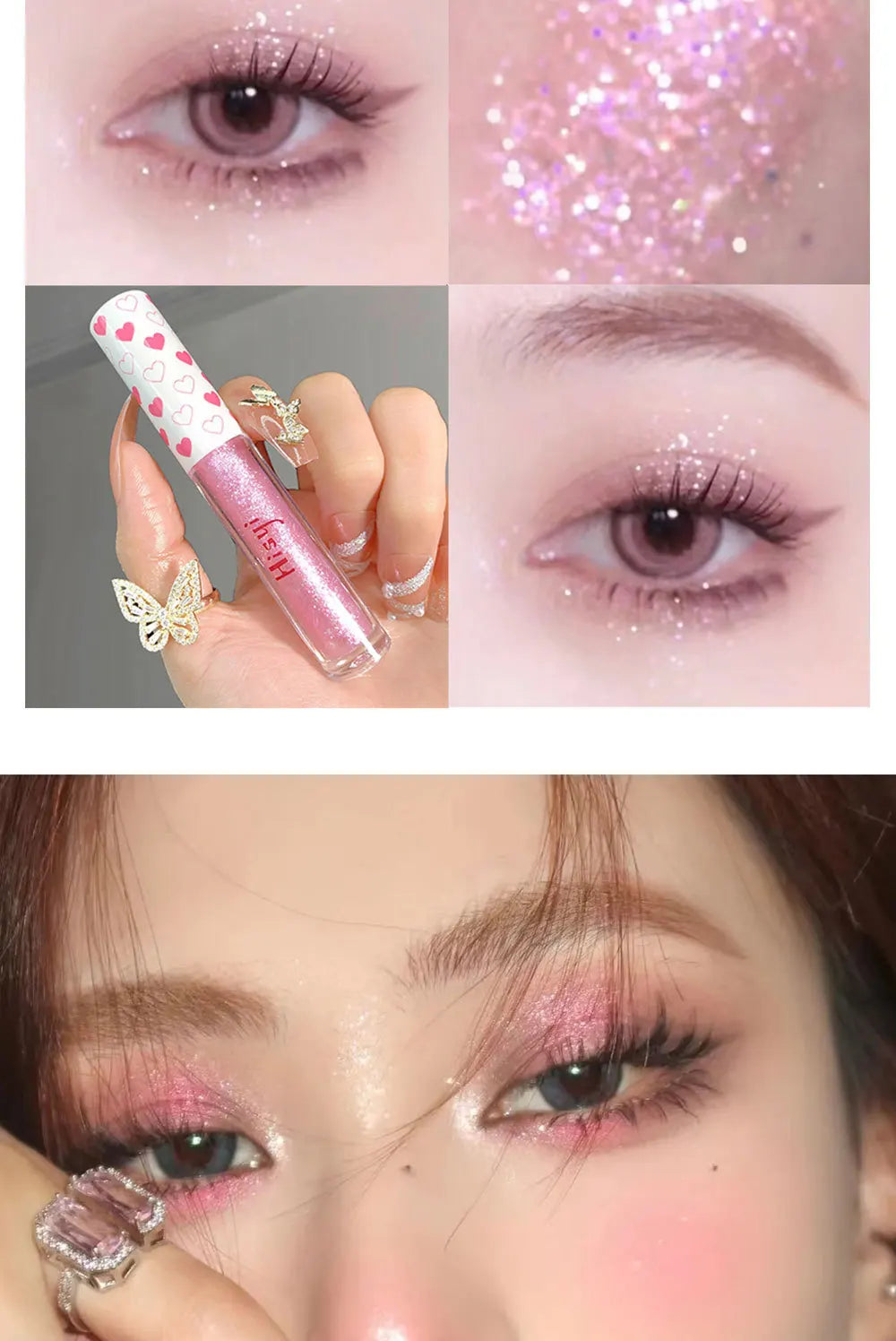 6 Colors Glitter Liquid Eyeshadow Waterproof Pearlescent Shiny Eye Shadow Highlighter Sequins Lying Silkworm Makeup Beauty Tool