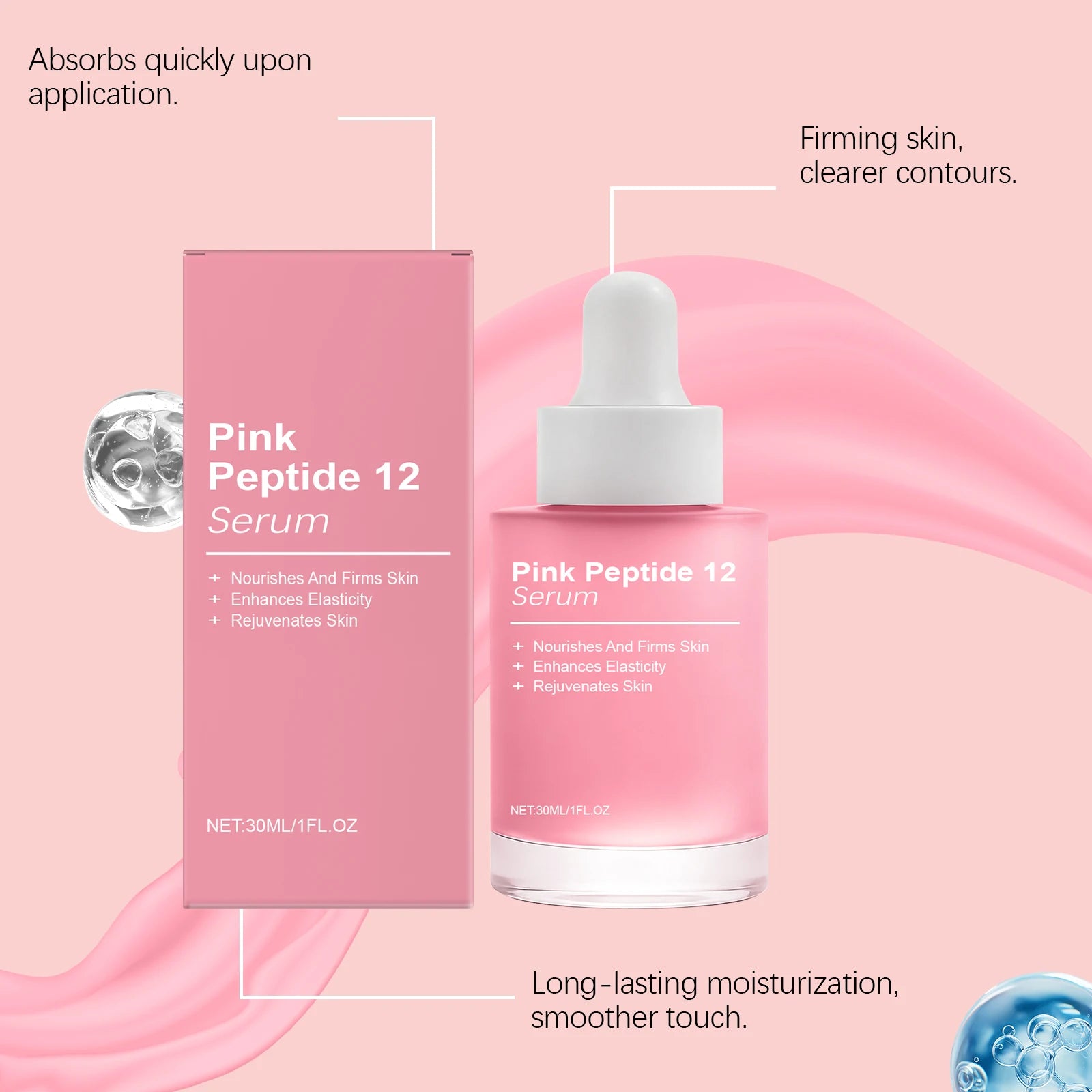 Pink Peptide 12 Facial Serum Niacinamide Hydration Firm-Looking Skin Uneven Tone Care Glass Skin Korean Skincare Face Essence