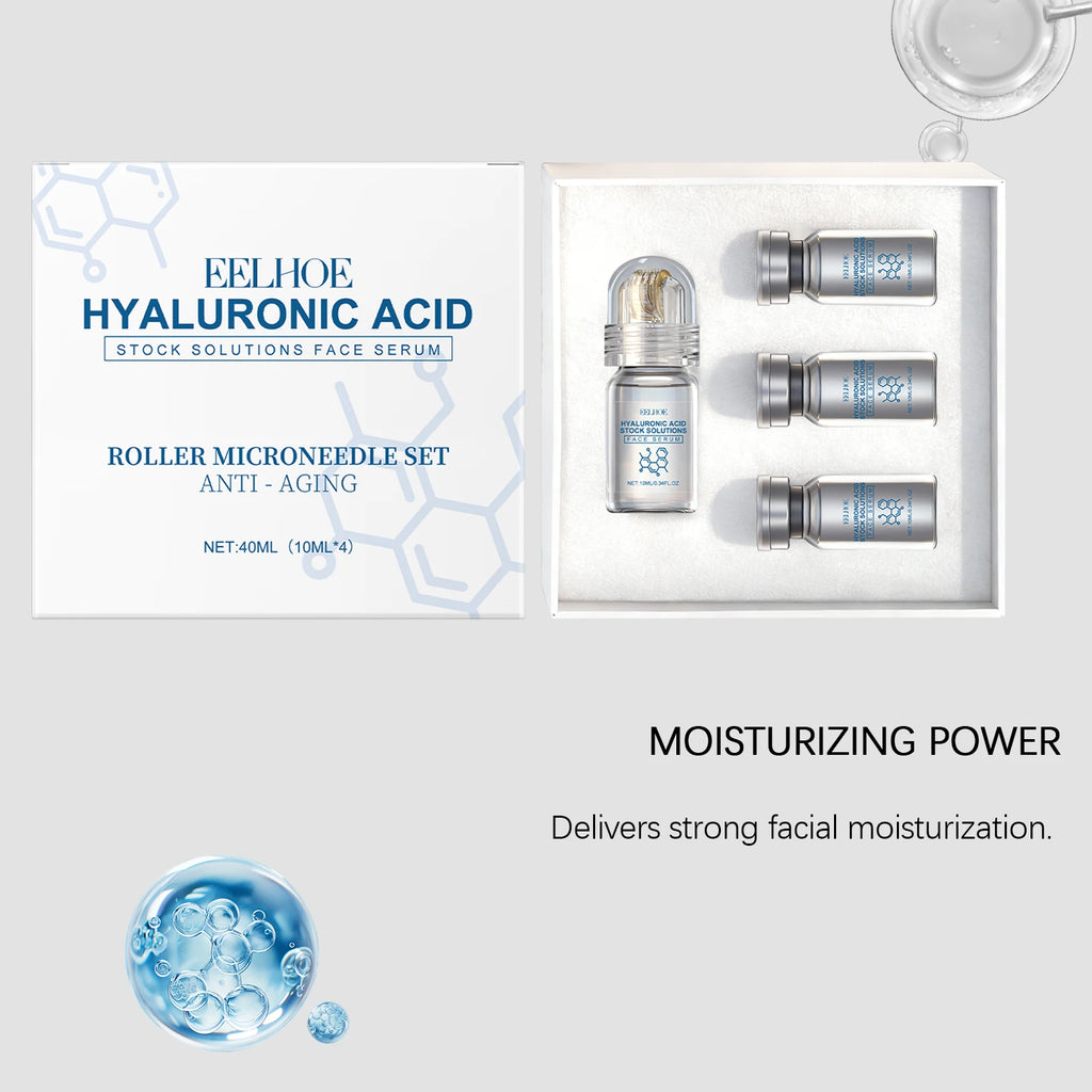 Hyaluronic Acid Stock Solutions Face Serum with Roller Microneedle Set Moisturizing Anti-Wrinkle Facial Serum Smoothing Refresh