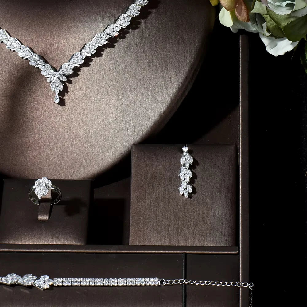 Hot Selling 4pcs Necklace and Earrings Set AAA Cubic Zircon Jewelry Set for Dubai Nigeria Women Bridal Wedding Accessories N-119