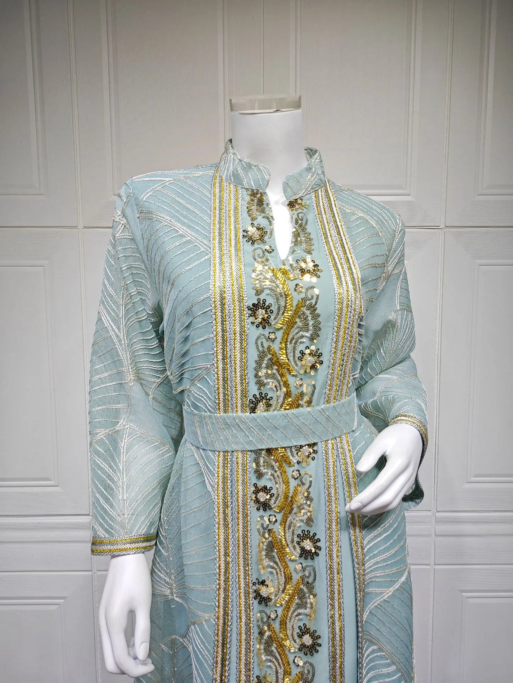 Women Mesh Sequins Dress Elegant Abaya  Eid Party Gorgeous Embroidery Dresses Lace-up Muslim Jalabiya  Vestidos Largos Robe 2025