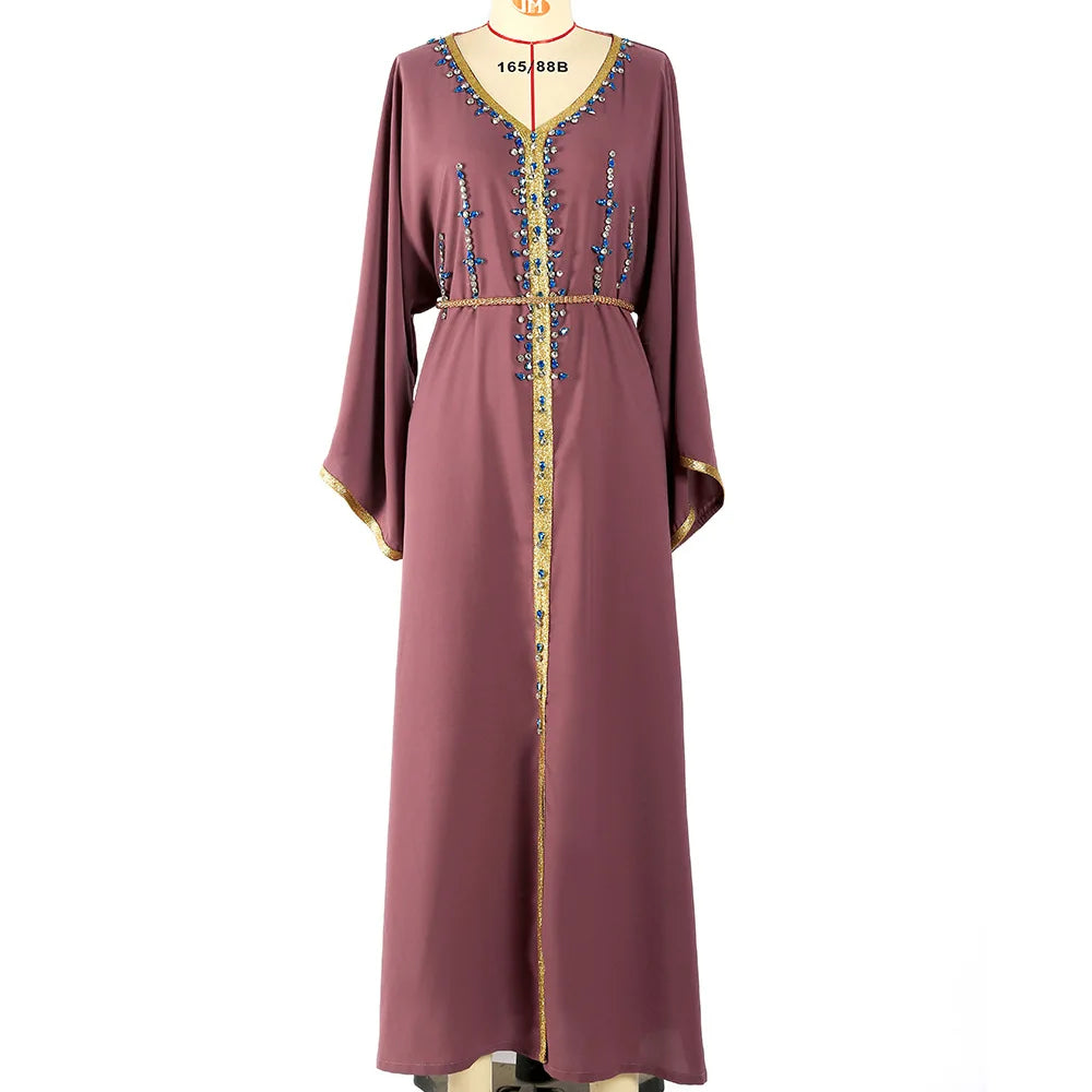 Luxury Diamond Party Dress for Women Robe Muslim Evening Abaya Arab Oman Dubai Moroccan Pakistan Jalabiya Caftan Ramadan Vestido