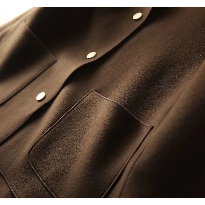 Double-Sided Woolen Short Coat Women's Suiting Jacket Autumn Winter New Style Turn-down Collar New Top Polyester Fiber
