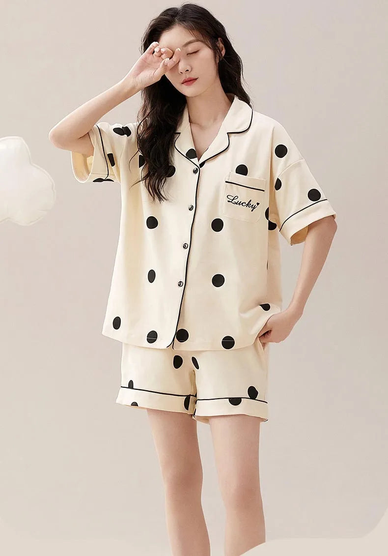 Dropshipping Female Pijamas Cartoon Summer Short Women Pajamas Sleeve Shorts Nightwear Sweet Sleepwear Pyjamas Woman Home Suit