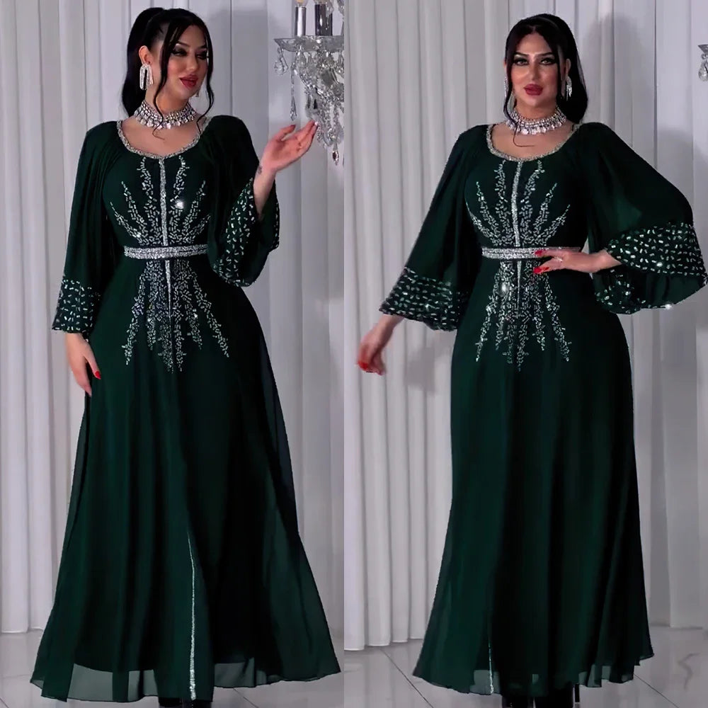 New 2025 Chiffon Diamonds Abayas for Women Luxury Dubai Abaya Turkey Kaftan Muslim Dress Djellaba Jalabiya Caftan Marocain Femme
