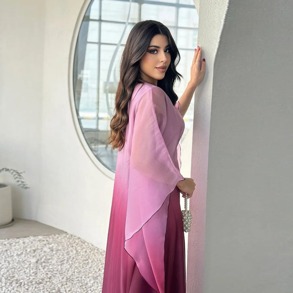 Eid Arab Satin Muslim Party Dress for Women Bat Sleeve Abaya Jalabiya Long Dresses Morocco Kaftan Vestidos Ramadan Gown Robe