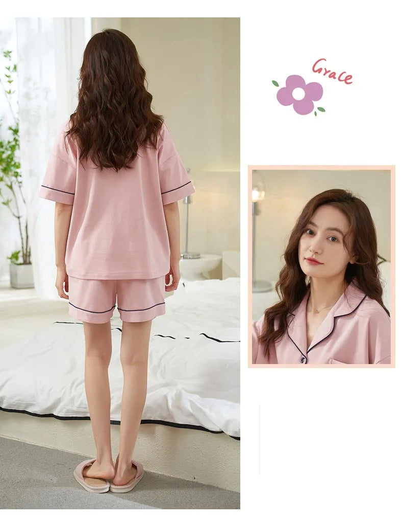 Dropshipping Female Pijamas Cartoon Summer Short Women Pajamas Sleeve Shorts Nightwear Sweet Sleepwear Pyjamas Woman Home Suit