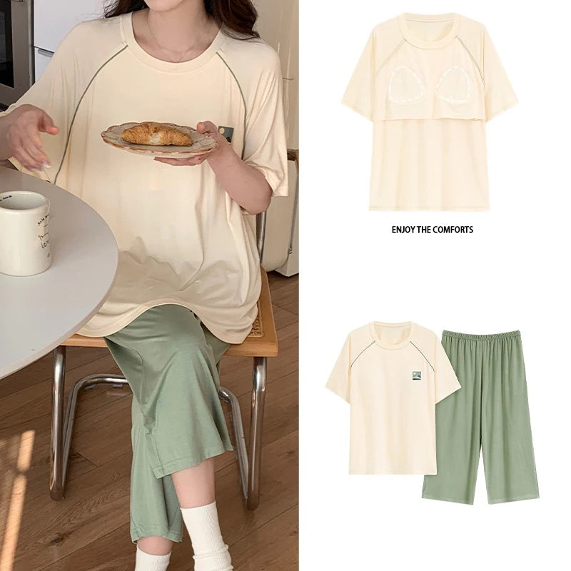 Female Loungewear Pijama Mujer Homewear Summer Nightwear Elegant Women's Pajama Sets Women With Breast Pad Femme Sleepwear