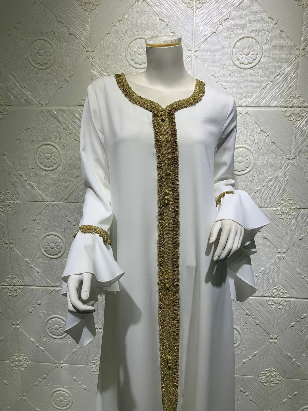 Jalabiya Kaftan Arabic Dress For Women Dubai Turkey Abaya Embroidery Loose Djellaba Muslim Fashion Islamic Clothing White