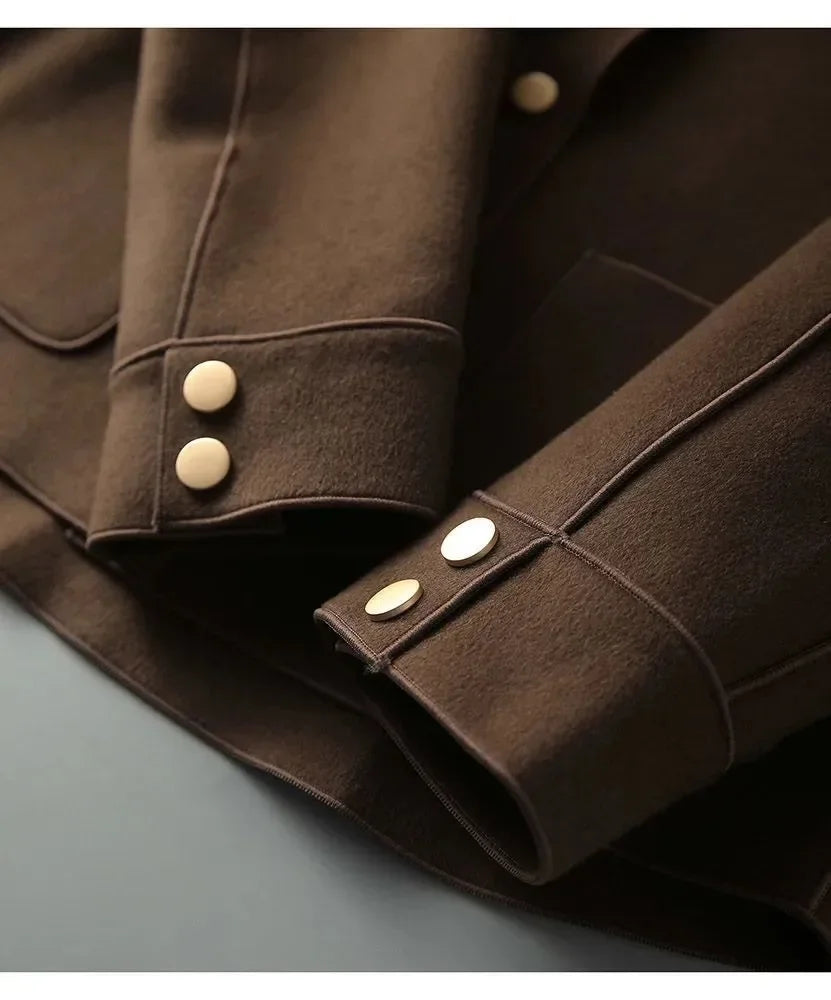Double-Sided Woolen Short Coat Women's Suiting Jacket Autumn Winter New Style Turn-down Collar New Top Polyester Fiber