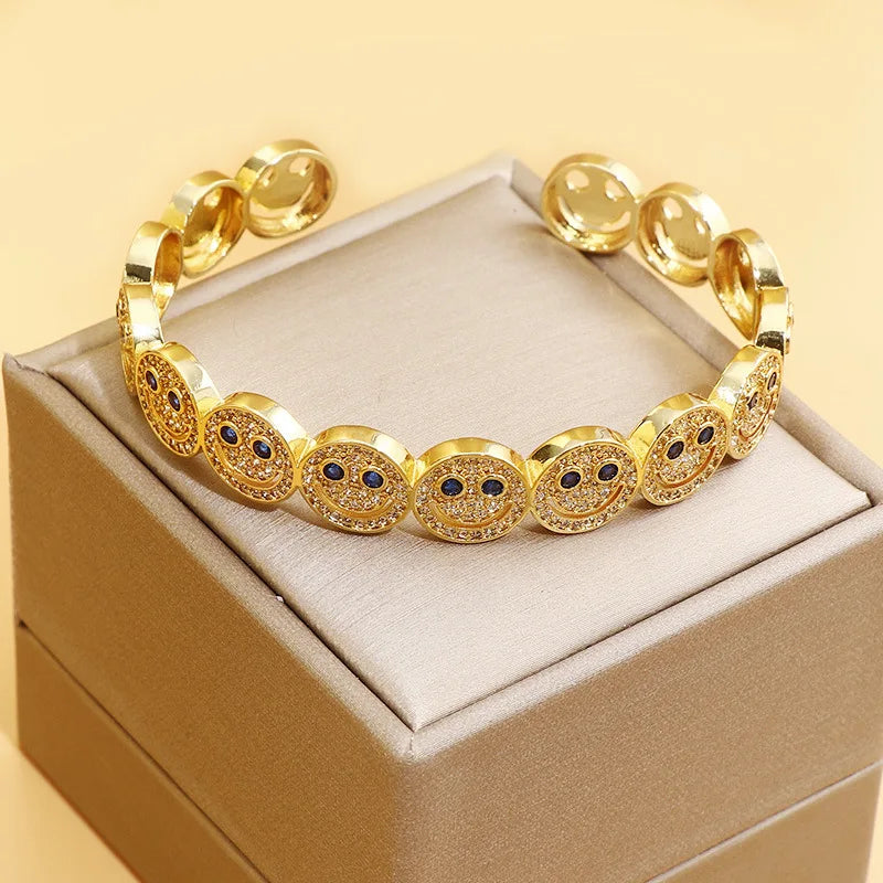 ZAKOL Luxury Shiny Micro-set Cubic Zirconia Round Face C-shaped Open Bracelet for Women Men Gifts Jewelry Accessories