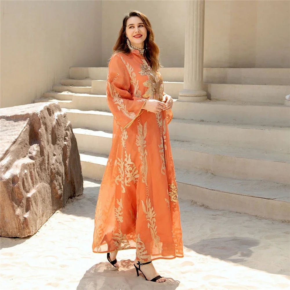 Muslim Abaya Dress Dubai Ramadan Sequins Floral Embroidered Moroccan Caftan Women Evening Gown Eid Djellaba Jalabiya Vestidos