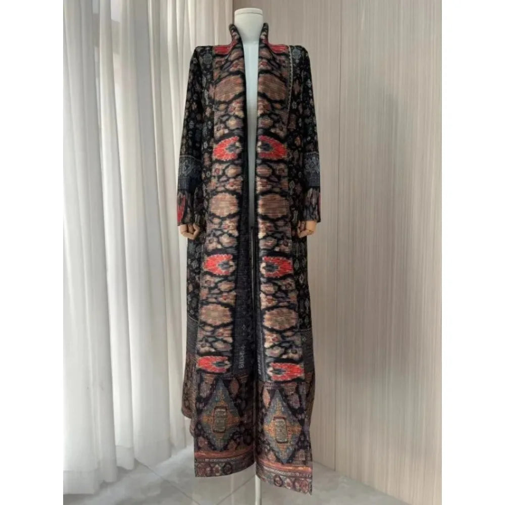Eid Muslim Dress for Women Abaya Ramadan Print Pleated Cardigan Jalabiya Party Long Robe Morocco Dubai Kaftan Vestidos Largos