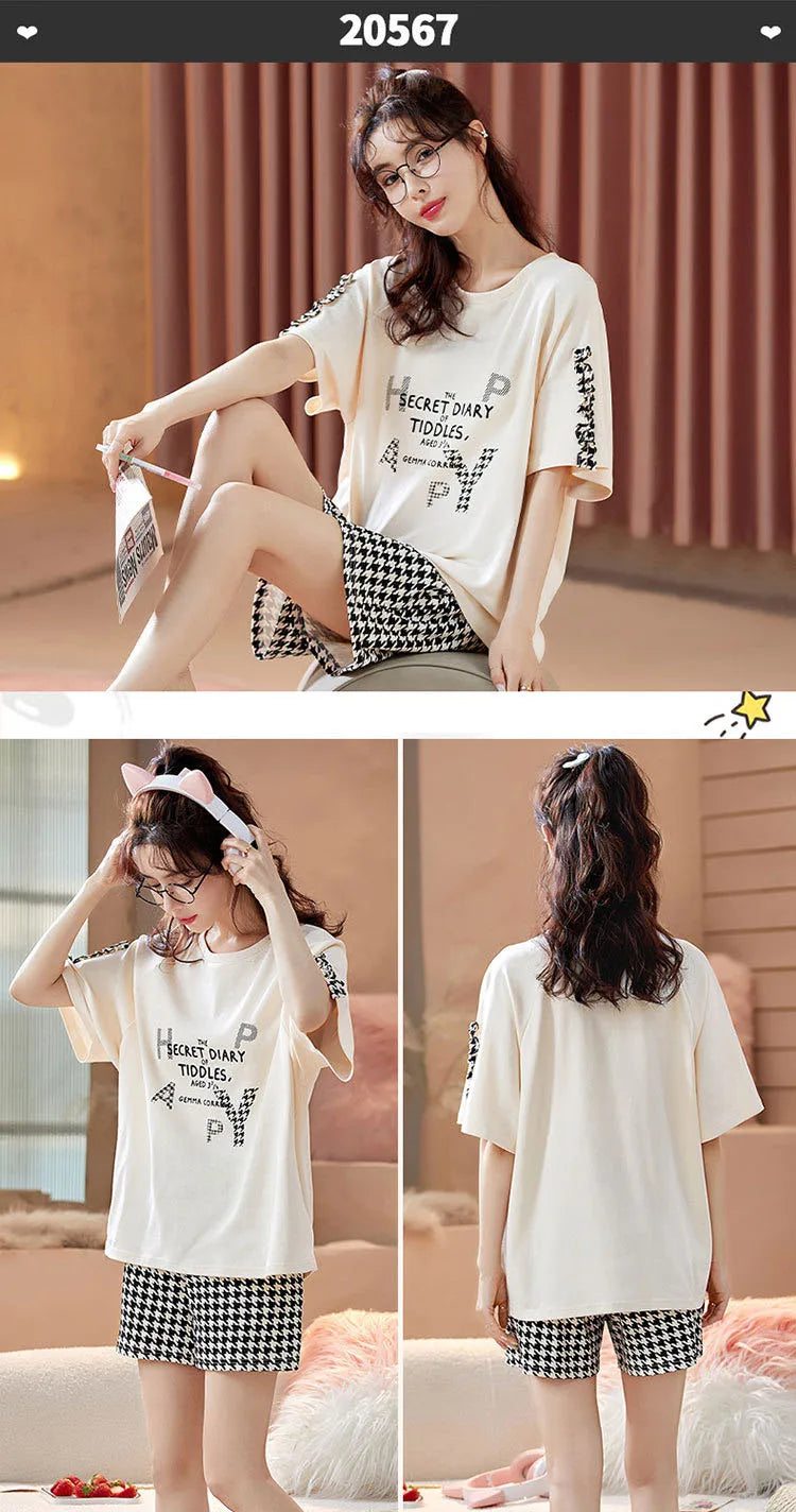 Spring Summer Pure Cotton Womens Pajama Sets Sexy Black Nightwear Casual Pyjama Long Pants Sleepwear Suits Homewear Fashion
