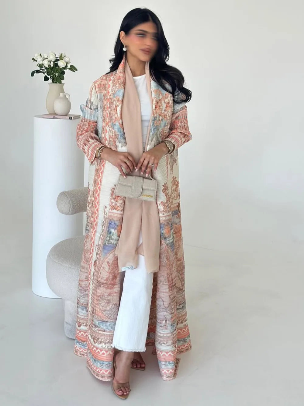Eid Muslim Dress for Women Abaya Ramadan Print Pleated Cardigan Jalabiya Party Long Robe Morocco Dubai Kaftan Vestidos Largos