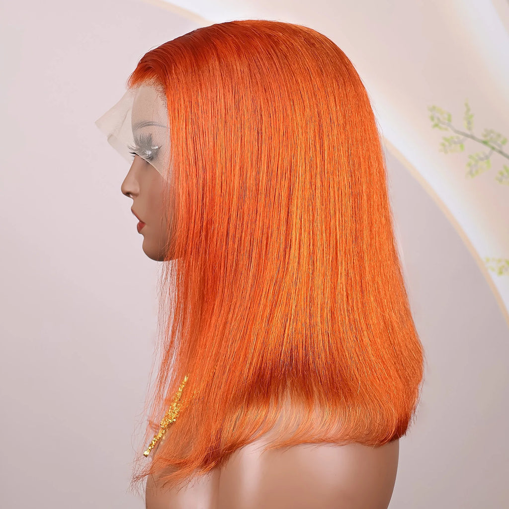 Ginger Orange Bob Wig Human Hair Straight 13x4 Short Bob Transparent Lace Frontal Wigs 200 Density Brazilian Hair Short Bob Wigs