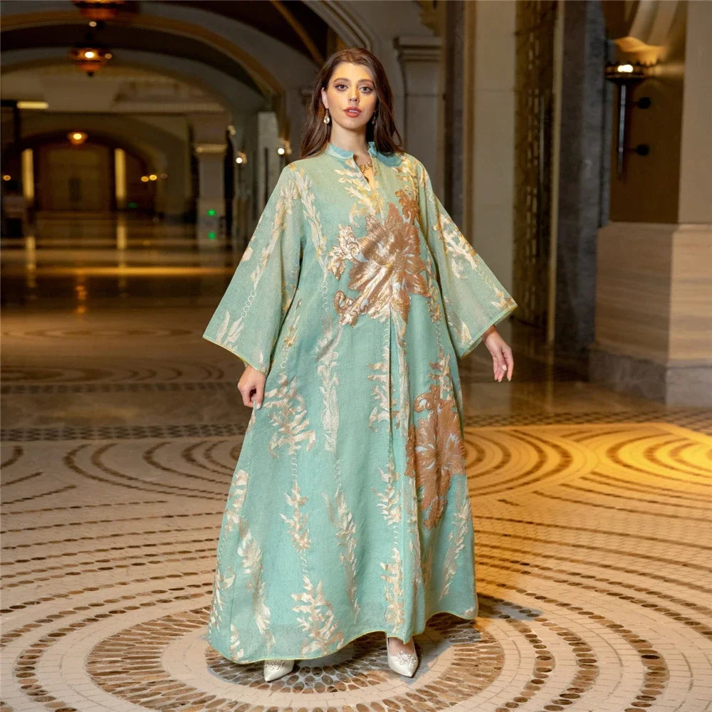 Muslim Abaya Dress Dubai Ramadan Sequins Floral Embroidered Moroccan Caftan Women Evening Gown Eid Djellaba Jalabiya Vestidos