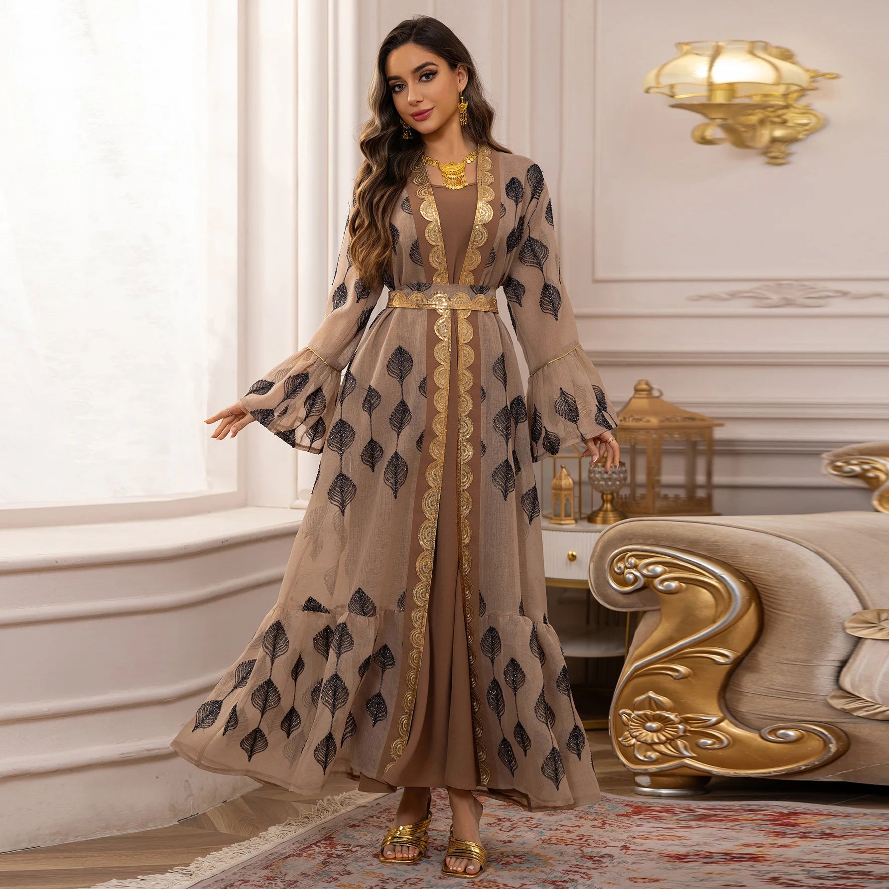 2PCS Muslim Women Dress Dubai Abaya Kaftan Turkey Embroidery Jalabiya African Party Gown Arab Robe Islam Clothing Kebaya Caftan