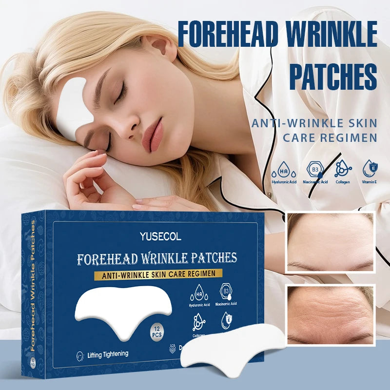 Forehead Wrinkle Patches 12Pcs with Aloe Collagen Vitamin E Anti Wrinkle Patches Forehead 8 Hour Night Wrinkles Treatment