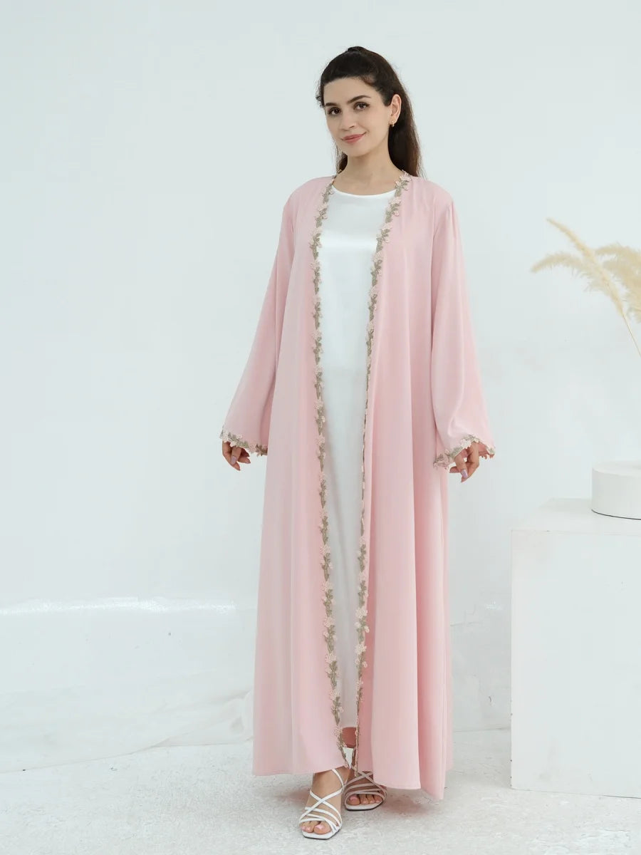Muslim Women Türkiye Dubai Abaya Luxury embroidery Flower Kimono Cardigan Long Dress Modest Kaftan Robe Femme Islam Clothing