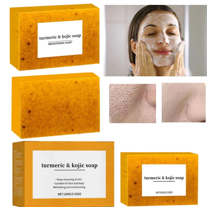 100g Turmeric Hand Made Soap Lemon Kojic Acid Shower and Facial Soap Body Cleansers Brightening Face Soap Tender Skin Care