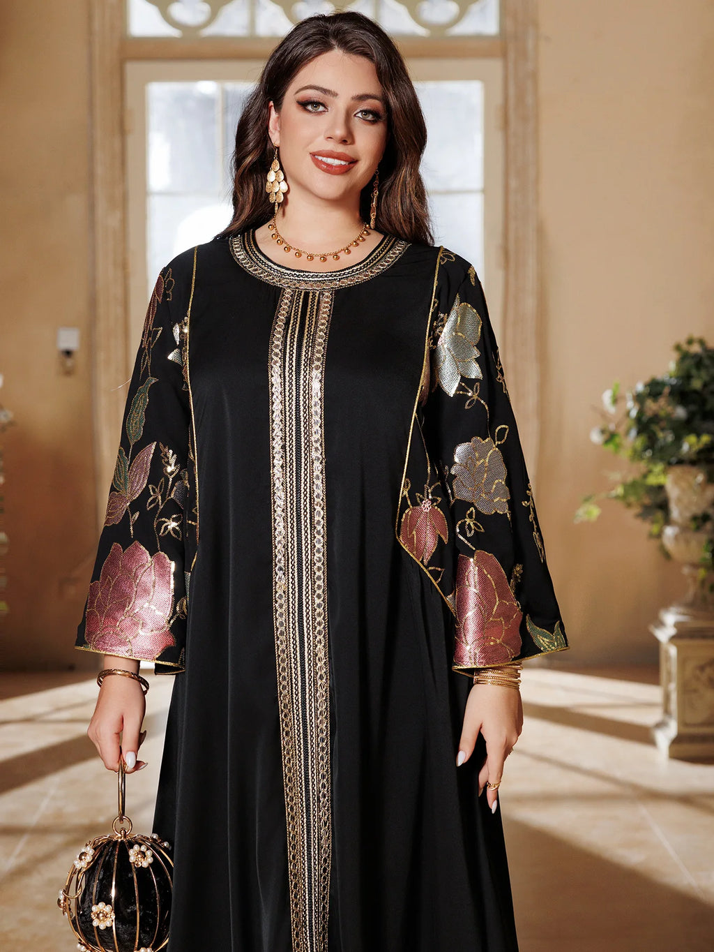 Muslim Women Sequin Embroidery Maxi Dress Dubai Abaya Turkey Kaftan Eid Djellaba Islam Jalabiya Robe Caftan Marocain Femme 2025