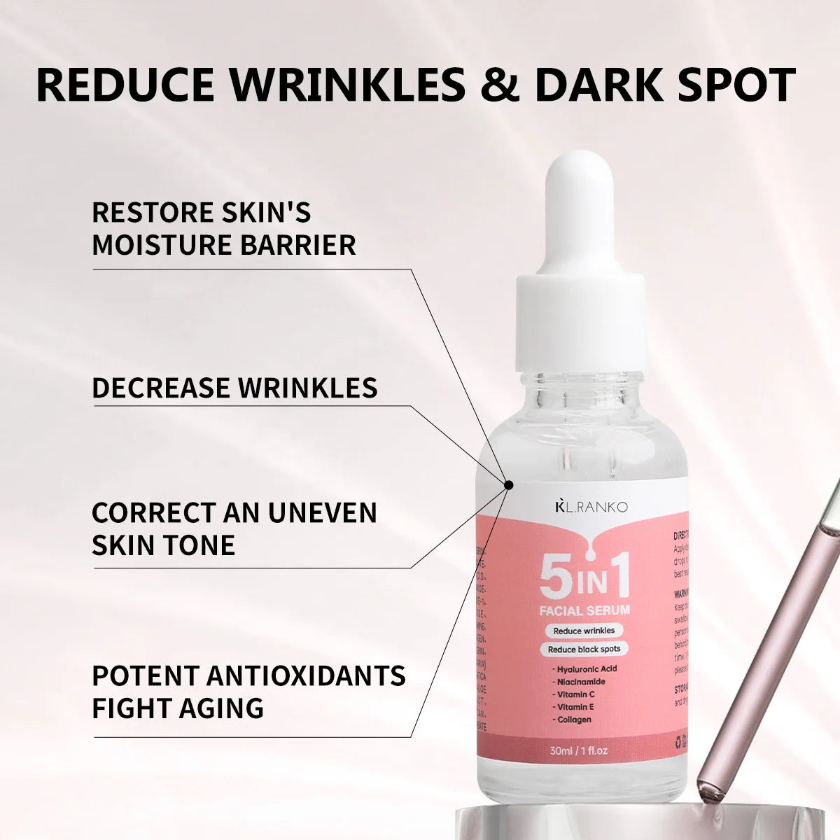 5-in-1 Multi-Action Facial Serum - Hydrates, Firms, Brightens & Reduces Wrinkles for Youthful Skin