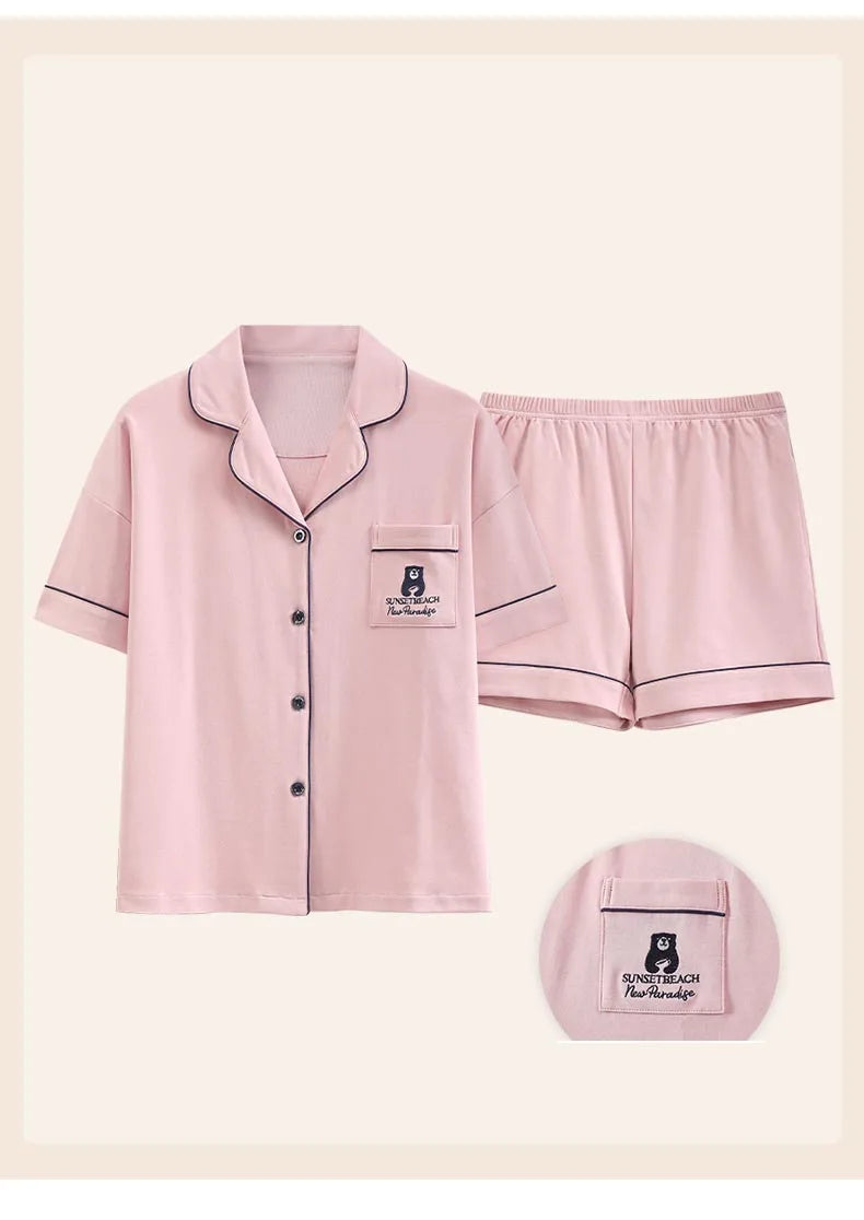 Dropshipping Female Pijamas Cartoon Summer Short Women Pajamas Sleeve Shorts Nightwear Sweet Sleepwear Pyjamas Woman Home Suit
