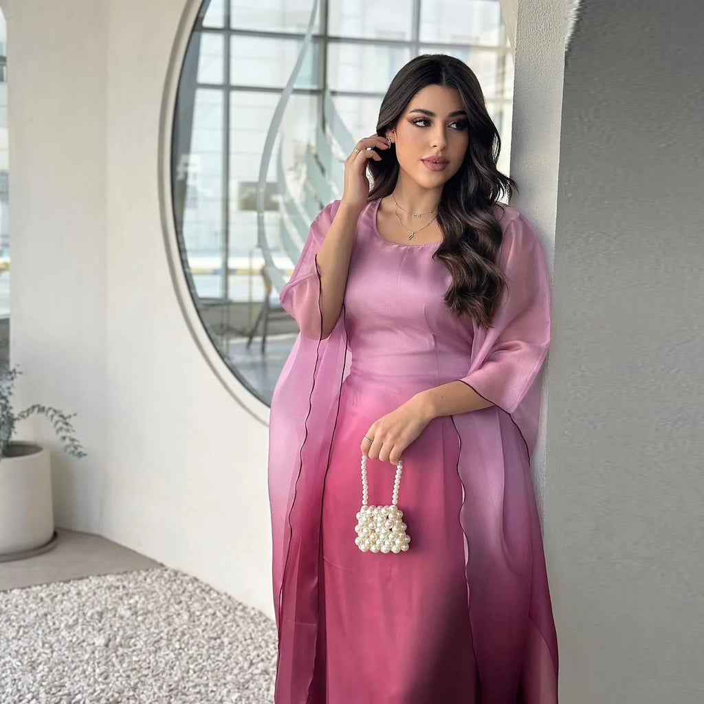 Eid Arab Satin Muslim Party Dress for Women Bat Sleeve Abaya Jalabiya Long Dresses Morocco Kaftan Vestidos Ramadan Gown Robe