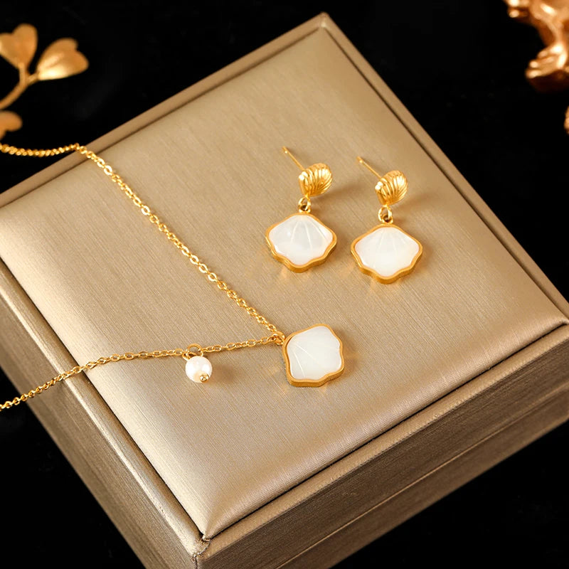 EILIECK 316L Stainless Steel Gold Color Heart Star Flower Necklace Earrings Set For Women Trendy Waterproof Jewelry Holiday Gift