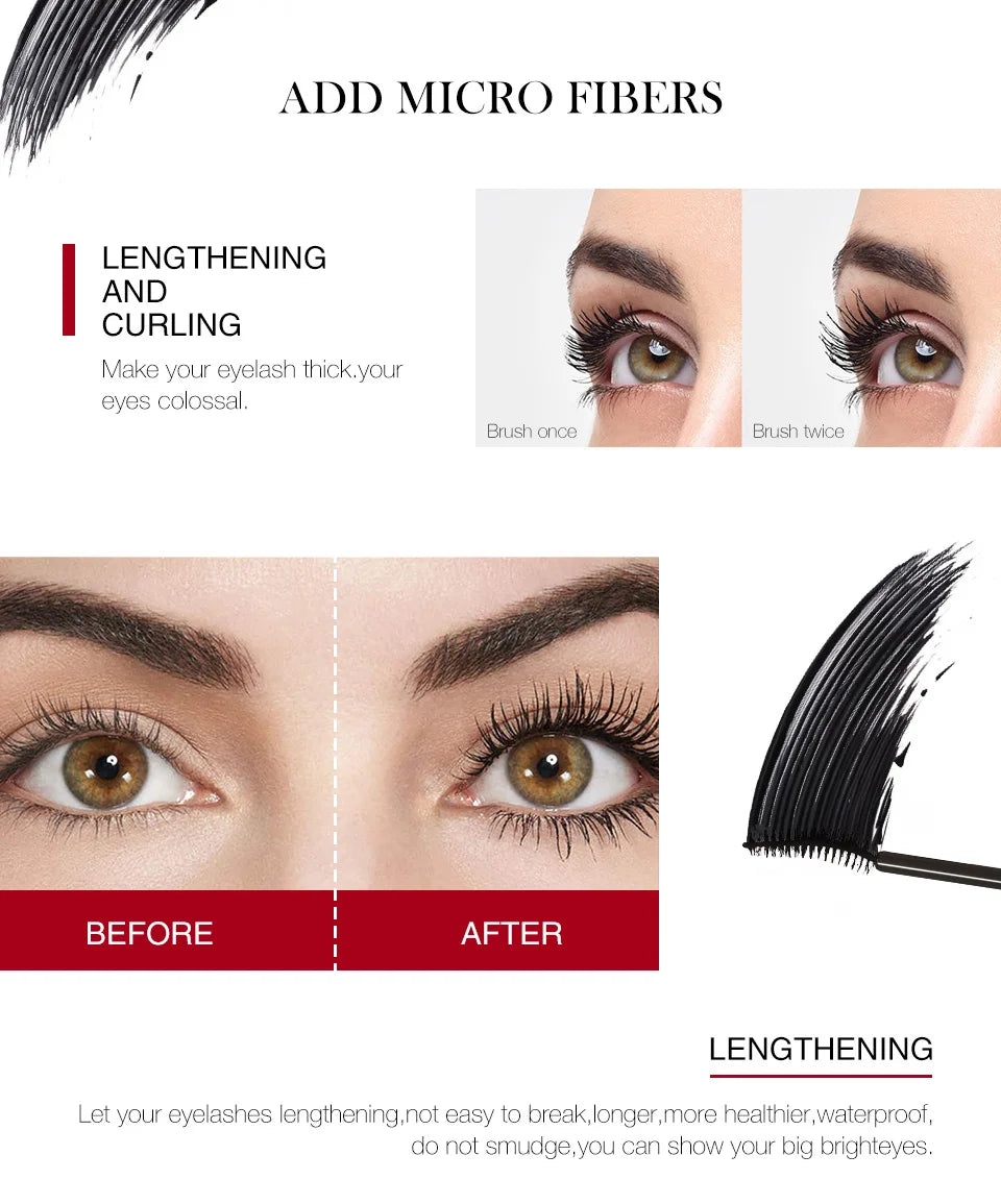 O.TWO.O Black Mascara Lengthens Eyelashes Waterproof Long-lasting 4D Silk Fiber Mascara Lash Extension Cosmetics Makeup