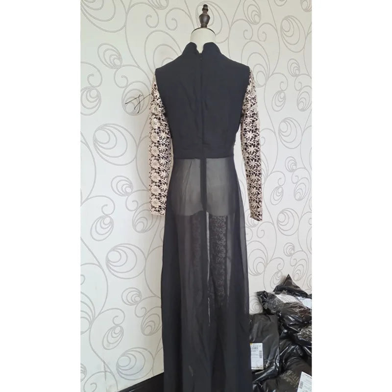 [Vibe] Women Muslim Elegant Chiffon Lace Dress Dubai Robe Islamic Turkey Ramadan Abaya Evening Party Dress 2025
