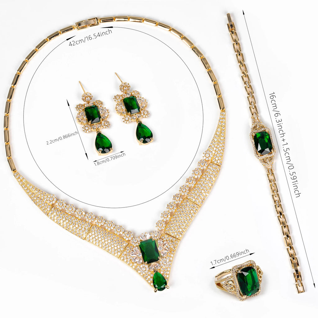 Beautiful Inlay Twinkle 4 Pcs Luxury Jewellery Necklace Earrings Bracelet Elegant Women Dress Wedding Banquet Holiday Gift M-676