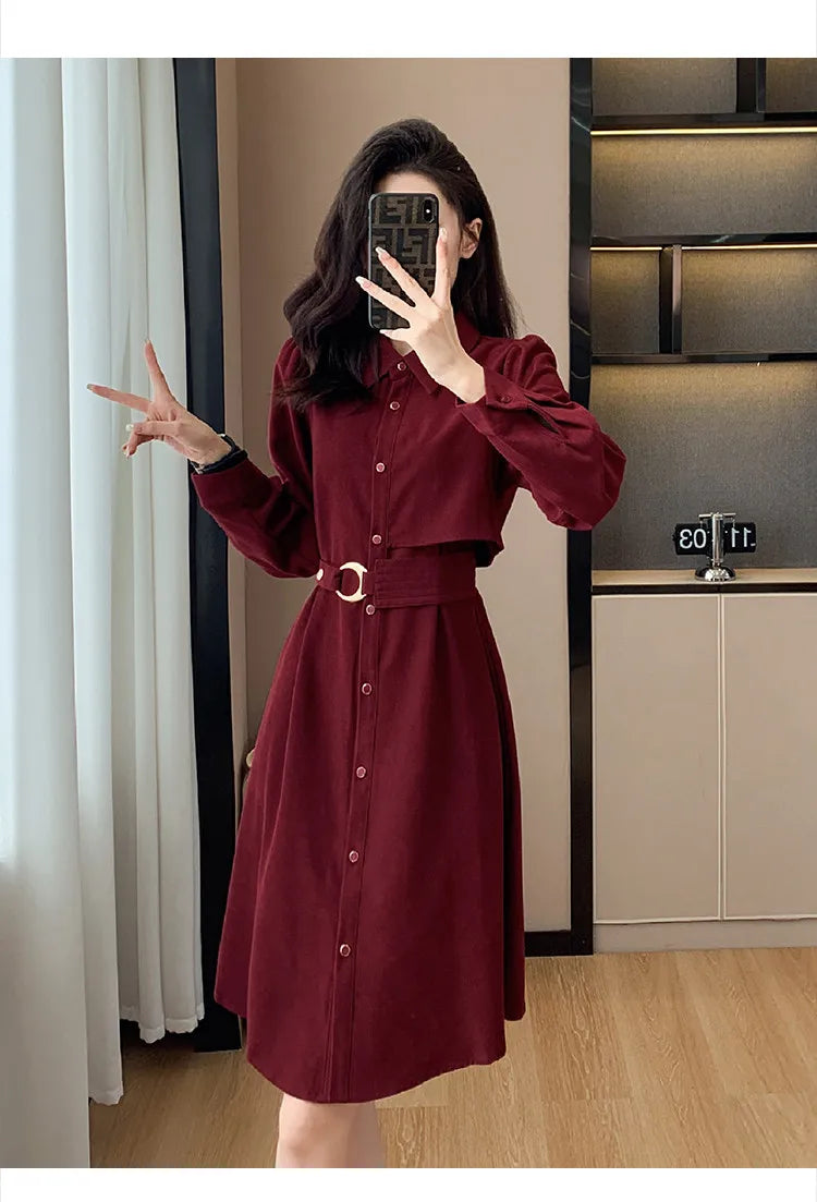VigoAnne 2025 Woman Solid Long Sleeve Dress Spring Autumn Single Breasted Korean Casual Dresses Lady Evening Party Tight Dress