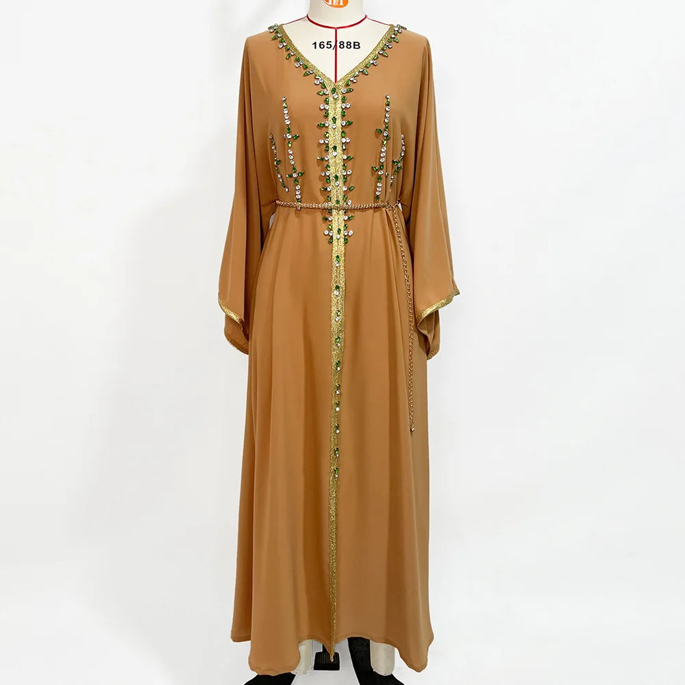 Luxury Diamond Party Dress for Women Robe Muslim Evening Abaya Arab Oman Dubai Moroccan Pakistan Jalabiya Caftan Ramadan Vestido