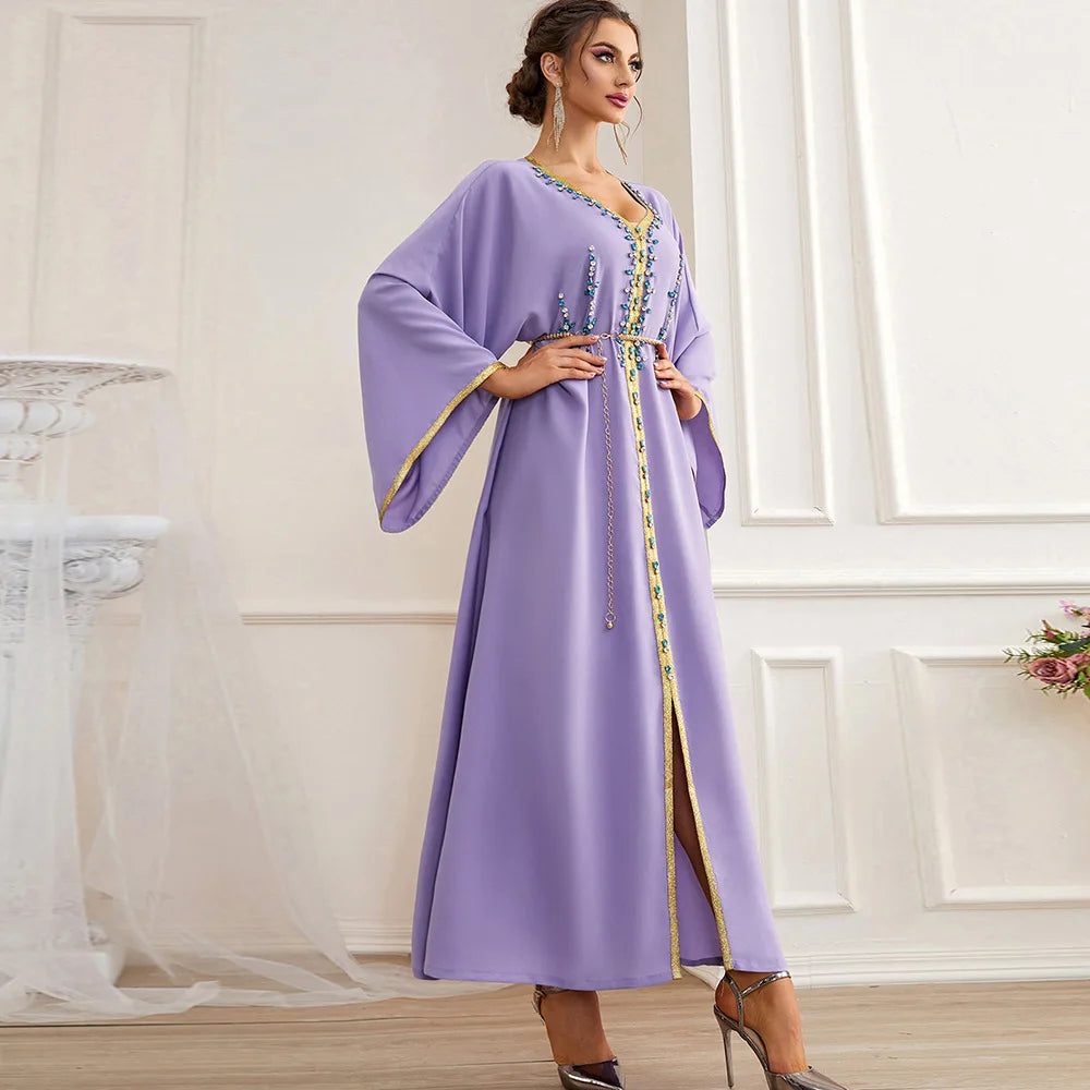 Luxury Diamond Party Dress for Women Robe Muslim Evening Abaya Arab Oman Dubai Moroccan Pakistan Jalabiya Caftan Ramadan Vestido