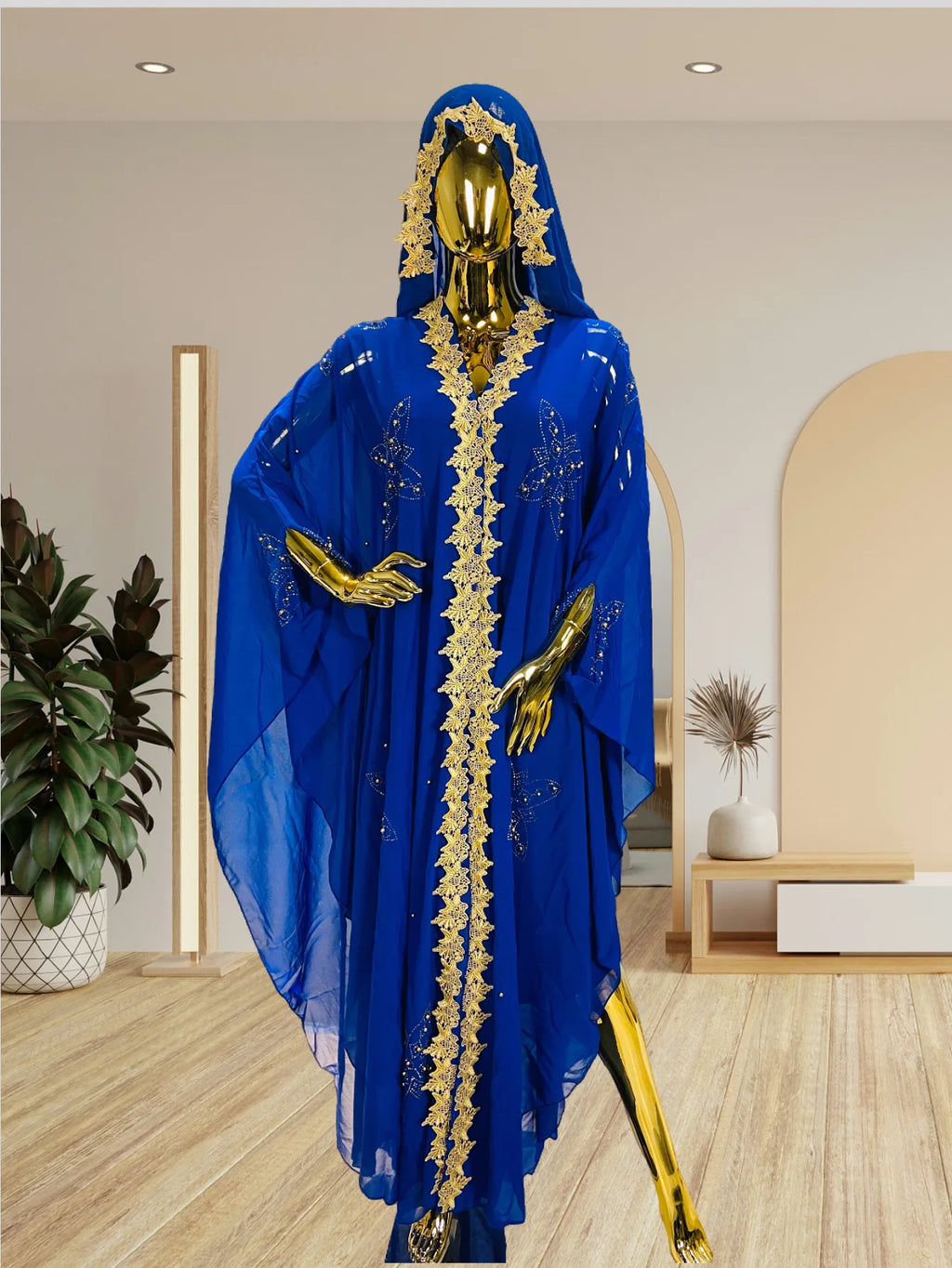 Abaya New Fashion American European Women's Black Blue Loose Hooded Long Sleeve Ankle Length Embroideried Diamond Studded Dress