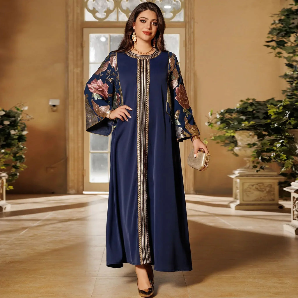 Muslim Women Sequin Embroidery Maxi Dress Dubai Abaya Turkey Kaftan Eid Djellaba Islam Jalabiya Robe Caftan Marocain Femme 2025