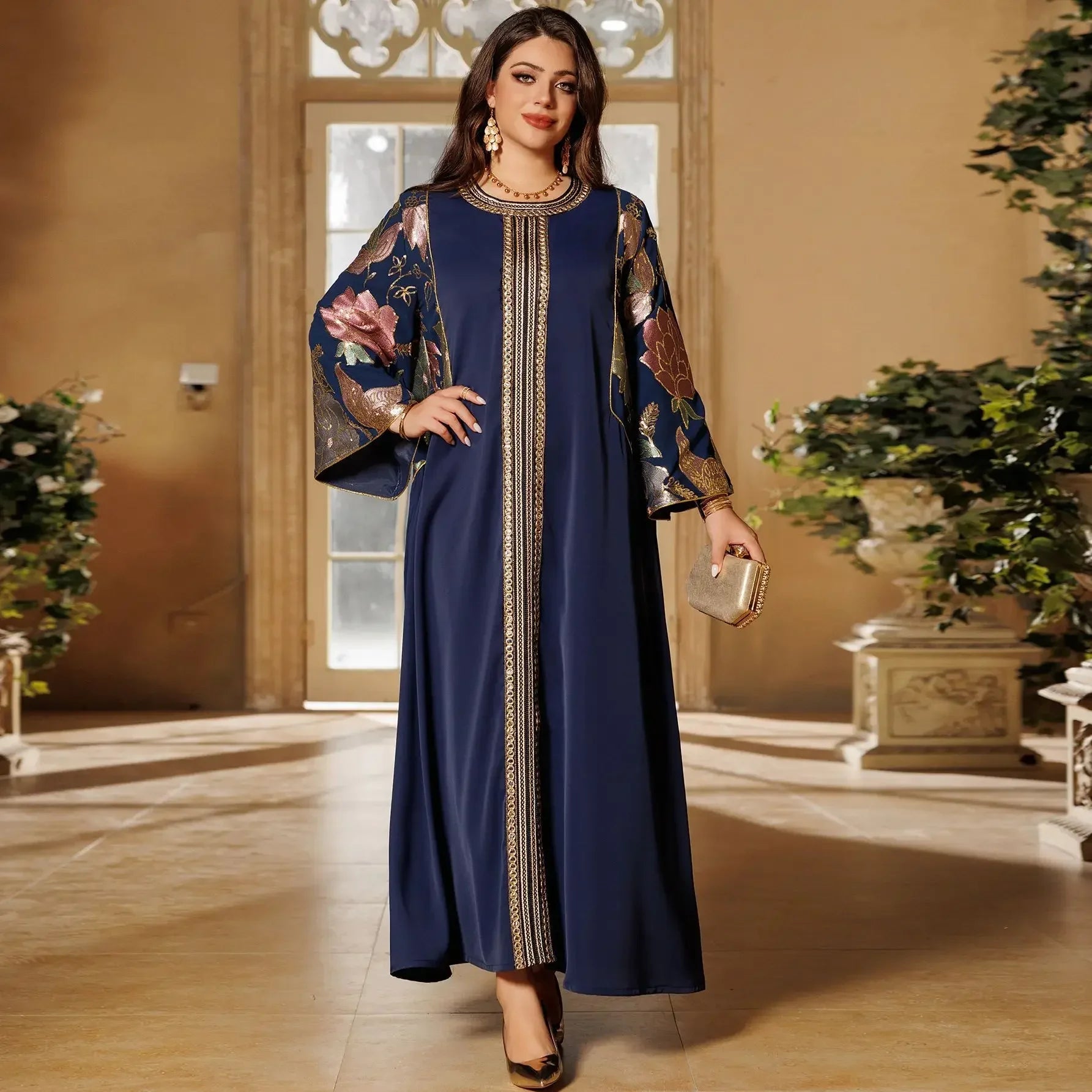 Muslim Women Sequin Embroidery Maxi Dress Dubai Abaya Turkey Kaftan Eid Djellaba Islam Jalabiya Robe Caftan Marocain Femme 2025